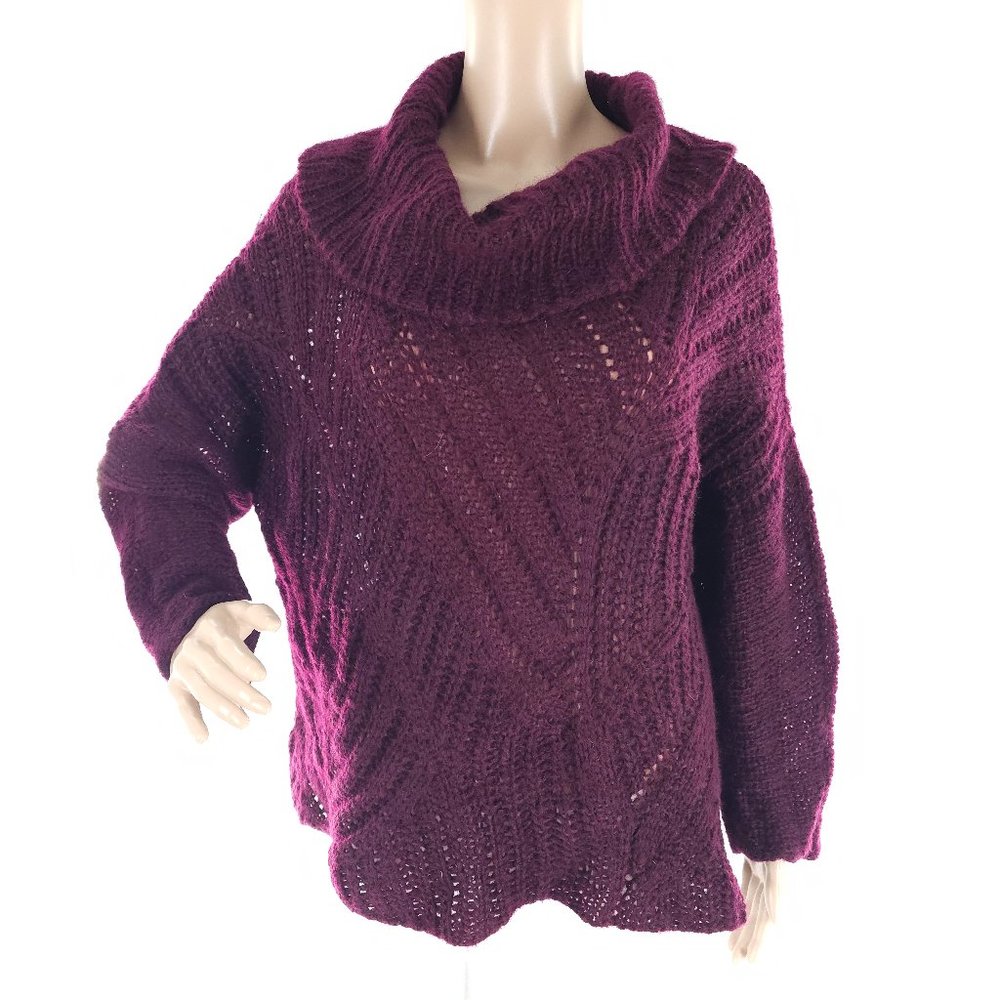 Eileen Fisher Women Sweater Knit Cowl Neck Mohair Wool Blend Purple Size L